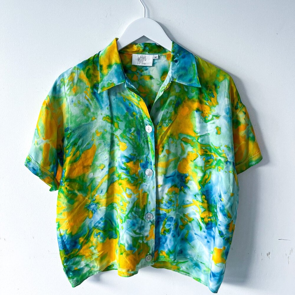 Vintage 70s Maxime 100% silk boxy oversized silk shirt size M